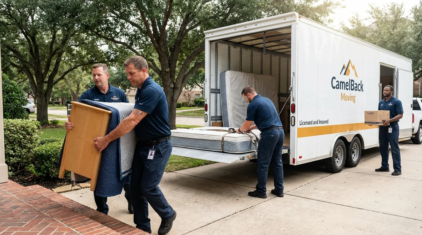 Crew loading residential truck for cross-state move from New Albany, IN