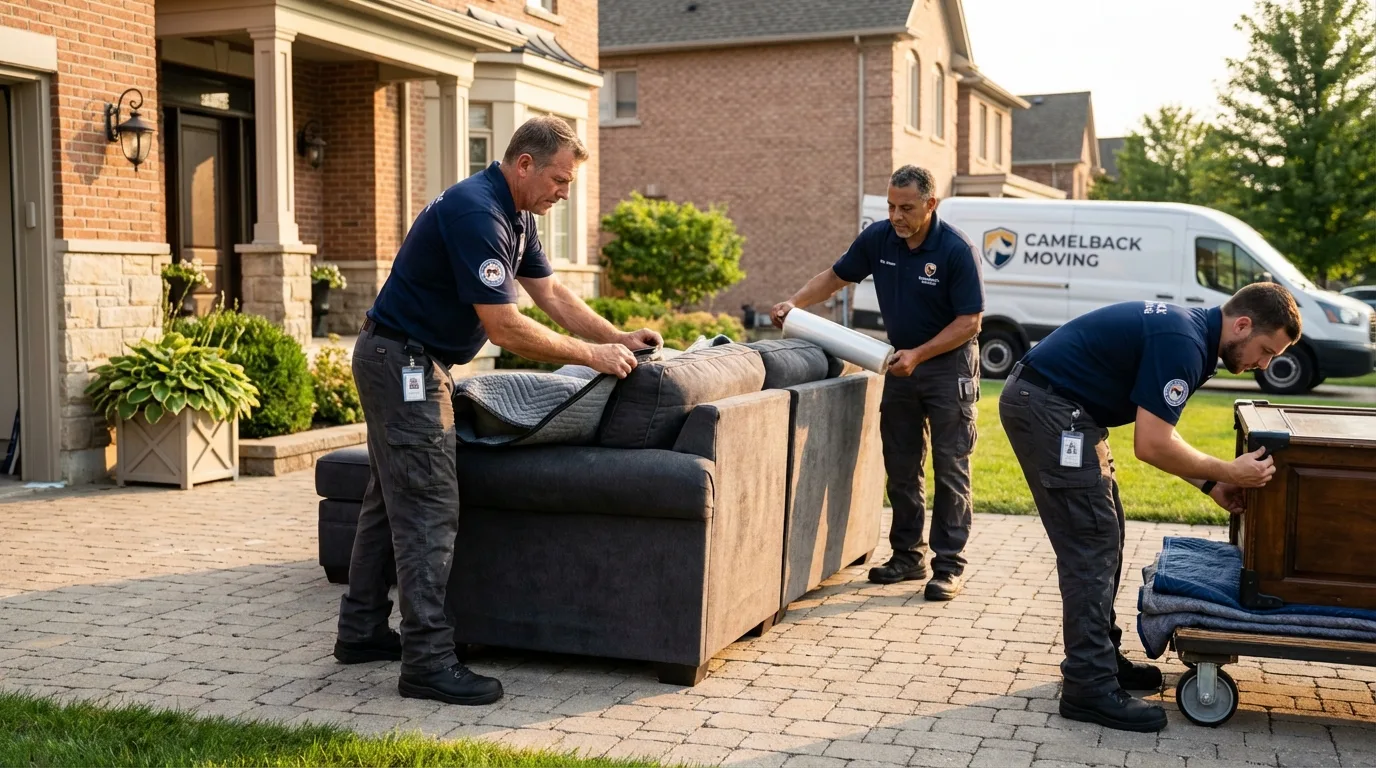 Large estate moving crew wrapping furniture in New Albany, IN