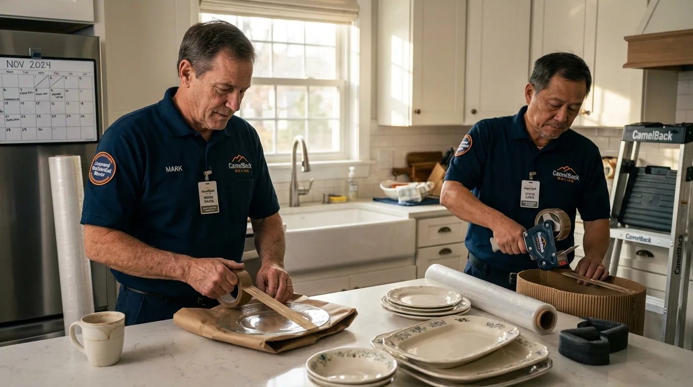 Professional crew packing kitchen dishware in New Albany, IN